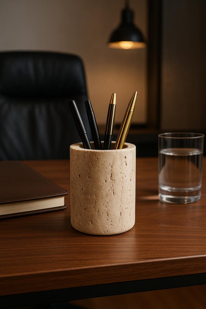ObjectsAndHeritage Travertine Toothbrush Holder - Thumbnail 4