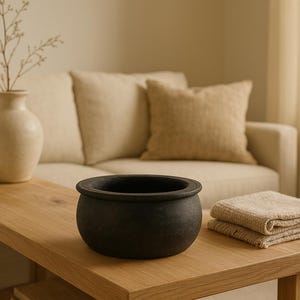 Black Rustic Unglazed Terracotta Pot, Clay Decorative Pot