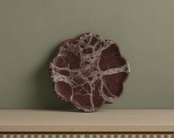 Petal Marble Tray – Handcrafted Deep Burgundy Catchall Dish –
