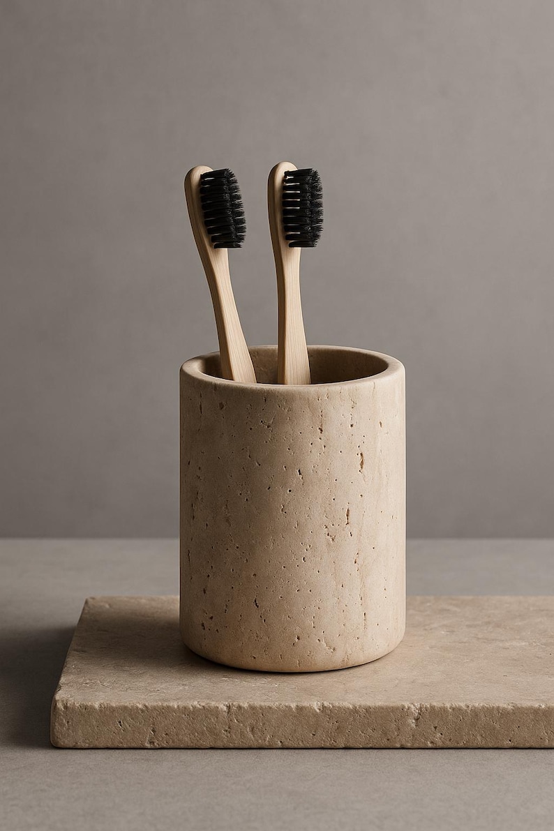 ObjectsAndHeritage Travertine Toothbrush Holder - Thumbnail 5