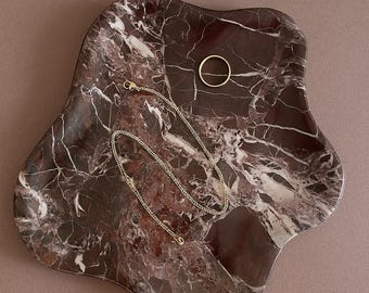Handcrafted Burgundy Catchall Dish – Rosso Levanto Marble Tray – Modern Nighstand Home Decor