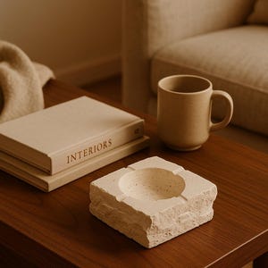 Beige Travertine Ashtray, Cigarette Marble Ashtray, Ashtray in Beige Travertine