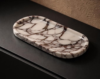 Calacatta Viola Marble Oval Tray – Handmade Decorative Catchall for Vanity, Nightstand, or Coffee Table