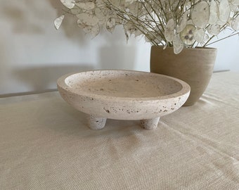 Beige Travertine Footed Bowl, Travertine Pedestal Centrepiece, Roman Marble Bowl, Monumental Travertine Bowl,