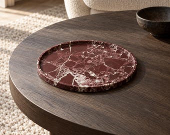 Rosso Levanto Marble Tray: Handcrafted Burgundy Catchall Dish