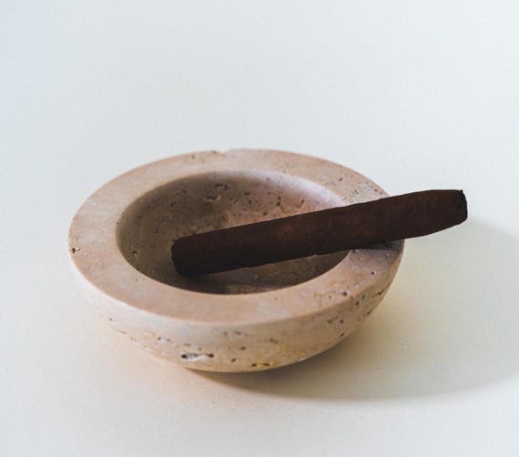 Hand-Carved Beige Travertine Cigar Ashtray, Minimalist Decor