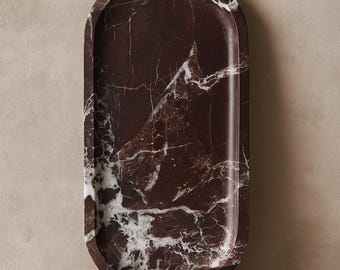 Handcrafted Rosso Levanto Marble Oval Tray – Burgundy Vanity Dish