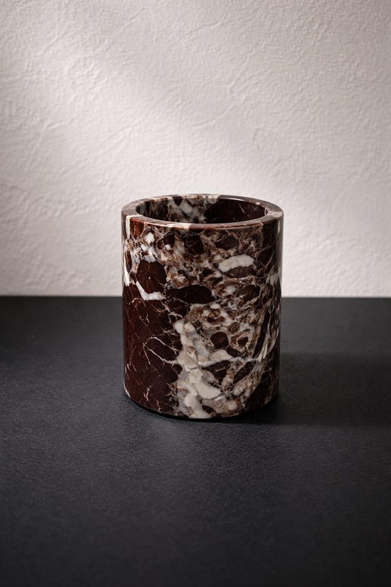 Burgundy Marble Pen Holder, Rosso Levanto Utensil Holder