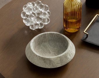 Handcarved Silver Travertine Bowl: Rustic Modern Centerpiece
