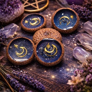 Magische Eichelhütchen - 1 Stück - mit Glitzer Nachthimmel - mond und sterne - Abendritual - Handgemacht - Waldorf, Montessori, Funkelstein