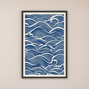 Woodblock Wave Print, Printable Poster, Digital Download, High Resolution Image, Original Wall Art, Eclectic Home Decor