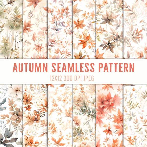 Capture the Essence of Autumn: Premium Watercolor Digital Scrapbook Paper - Ideal for Crafts & Wedding Invites Seamless Patterns