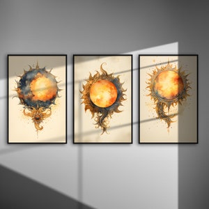Solar Eclipse Minimalist Wall Art - Vintage Watercolor Style, Digital Download, Celestial Decor, Lunar Event, Printable Poster