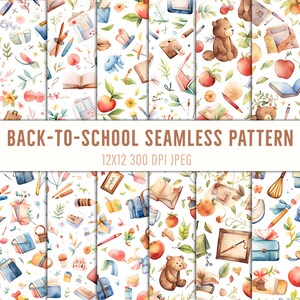 Back-to-School Seamless Pattern: Educational Designs, Academic Motifs, School Supplies, and Vibrant Graphics for Colorful Classroom Art