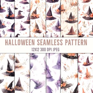 Enchanting Watercolor Witch Hat Seamless Pattern Digital Download - Mystical Halloween Crafting Supplies for DIY Projects