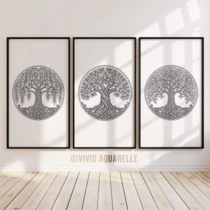 Set of 3 Tree of Life Prints - Celtic Roots Sacred Tree Wall Art