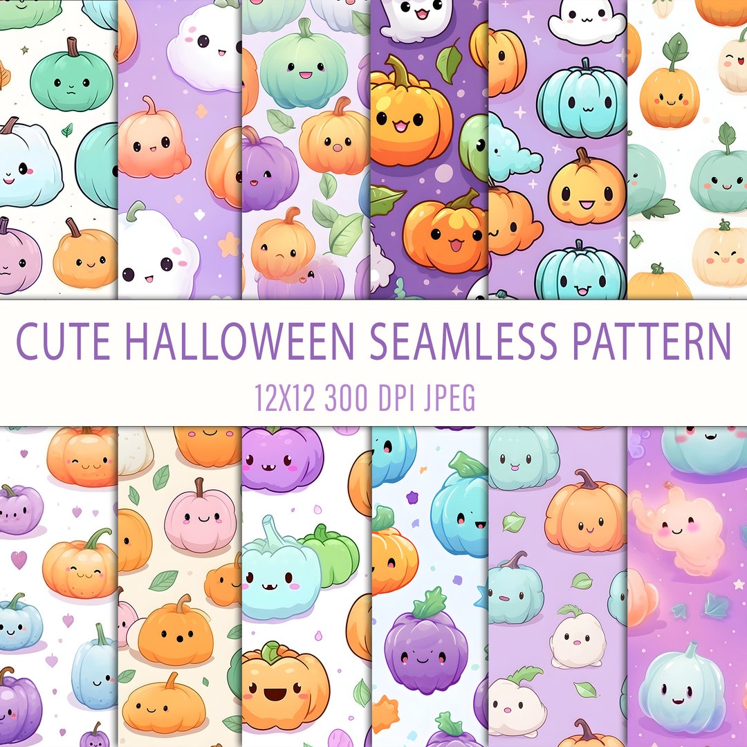 Pastel Watercolor Cute Halloween Pumpkin Seamless Pattern (digital ...