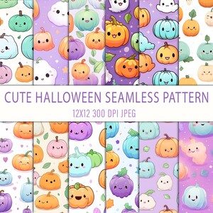 Pastel Watercolor Cute Halloween Pumpkin Seamless Pattern - Creative Crafting, Adorable Design for Seasonal Decor - Instant Download