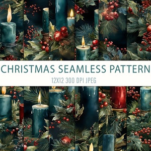 Vintage Weihnachtskerzen Muster: Festliche Aquarell Kunst (Digitaler Download)