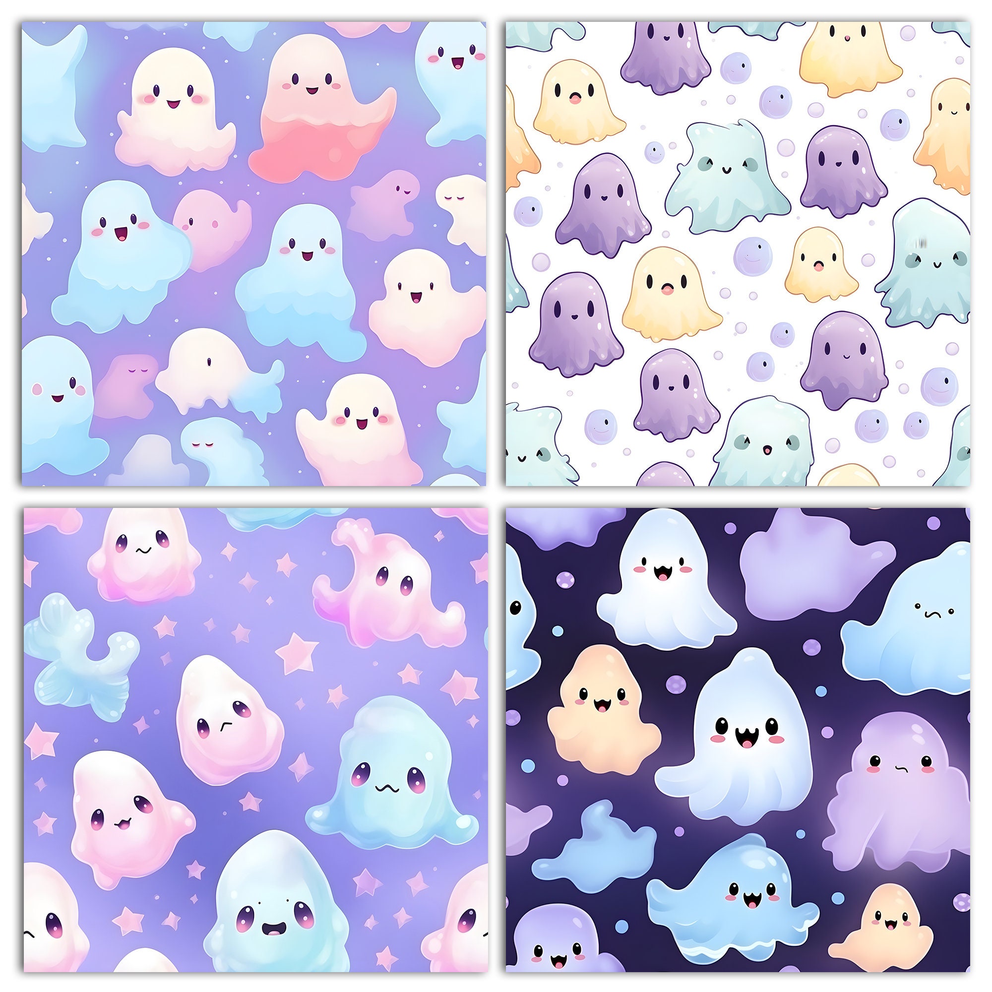 Charming Pastel Watercolor Cute Halloween Ghost Seamless Pattern ...
