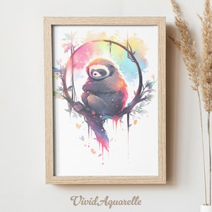 Cute Adorable Sloth Print - Perfect Housewarming Gift | Sloth Artwork for Sloth Fanatics | Sloth Wall Decor in Charming Watercolor Wall Art