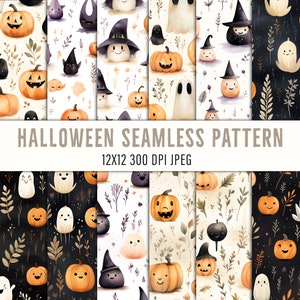 Cute Ghost and Pumpkin Halloween Seamless Pattern: Festive Motifs & Spooky Fun - Haunted Decor for Trick-or-Treat Night - Eerie Holiday