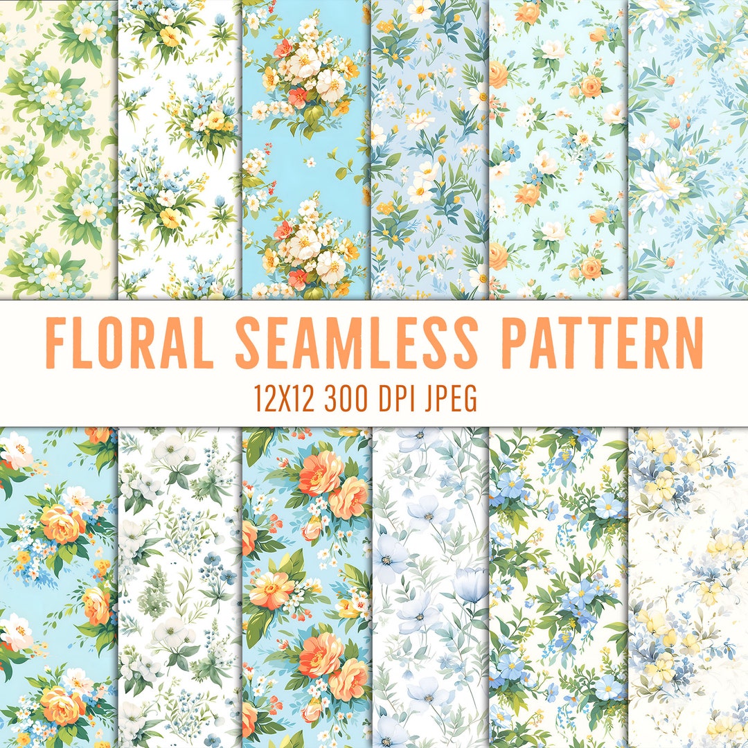 Watercolor Floral Spring & Summer Seamless Patterns - Botanical Garden ...