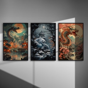 Year of the Dragon Wall Art - Vintage Watercolor Style, Digital Download, Asian Decor, Chinese Zodiac Illustration, Printable Poster