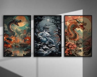 Jahr des Drachen - Wandkunst: Vintage Aquarell chinesisches Sternzeichen (Digitaler Download)