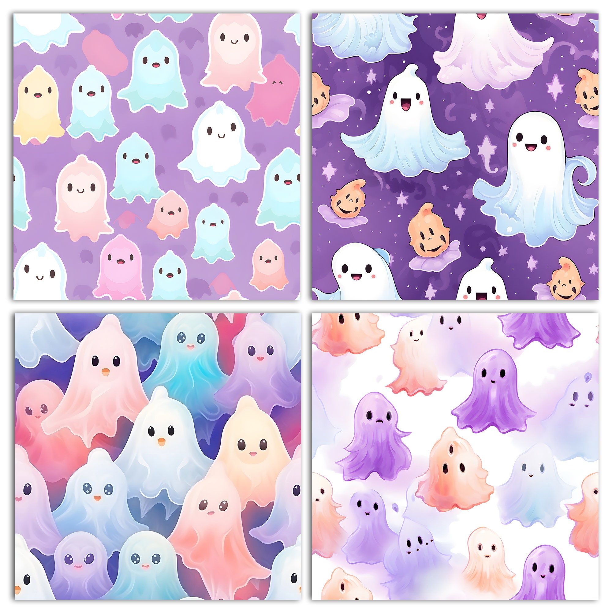 Charming Pastel Watercolor Cute Halloween Ghost Seamless Pattern ...