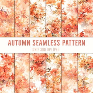 Vibrant Autumn Flowers Digital Paper: Commercial-use, High-Quality Watercolor Patterns for Scrapbooking & Invitations Seamless Patterns