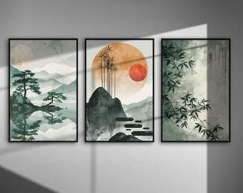 Minimalistische Japandi Wand Kunst Set: Terrakotta Abstrakte Drucke (Digitaler Download)
