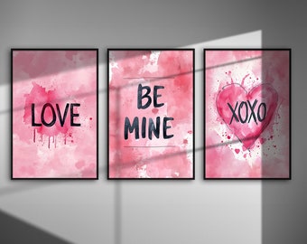 Valentinstag Kunstdrucke: Pinke & Rote Herzen, 3er Set (Digitaler Download)