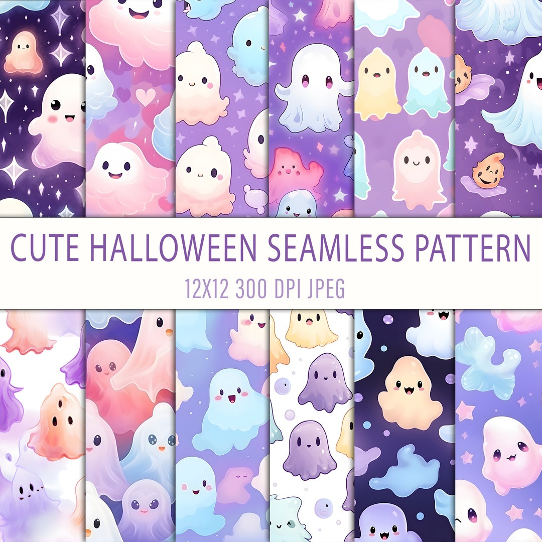 Charming Pastel Watercolor Cute Halloween Ghost Seamless Pattern ...