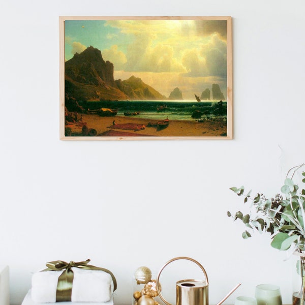 Moody Beach Wall Art, Seaside Artwork, Italian Seascape, Pretty Landscape Wall Art, vintage Beach Print, Beach House Decor