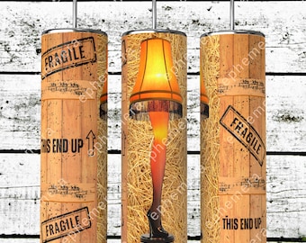 Christmas Story Tumbler Wrap, Fragile, Leg Lamp, Skinny Tumbler Wrap, Christmas png, Sublimation Design,  Trending Christmas Tumbler, PNG