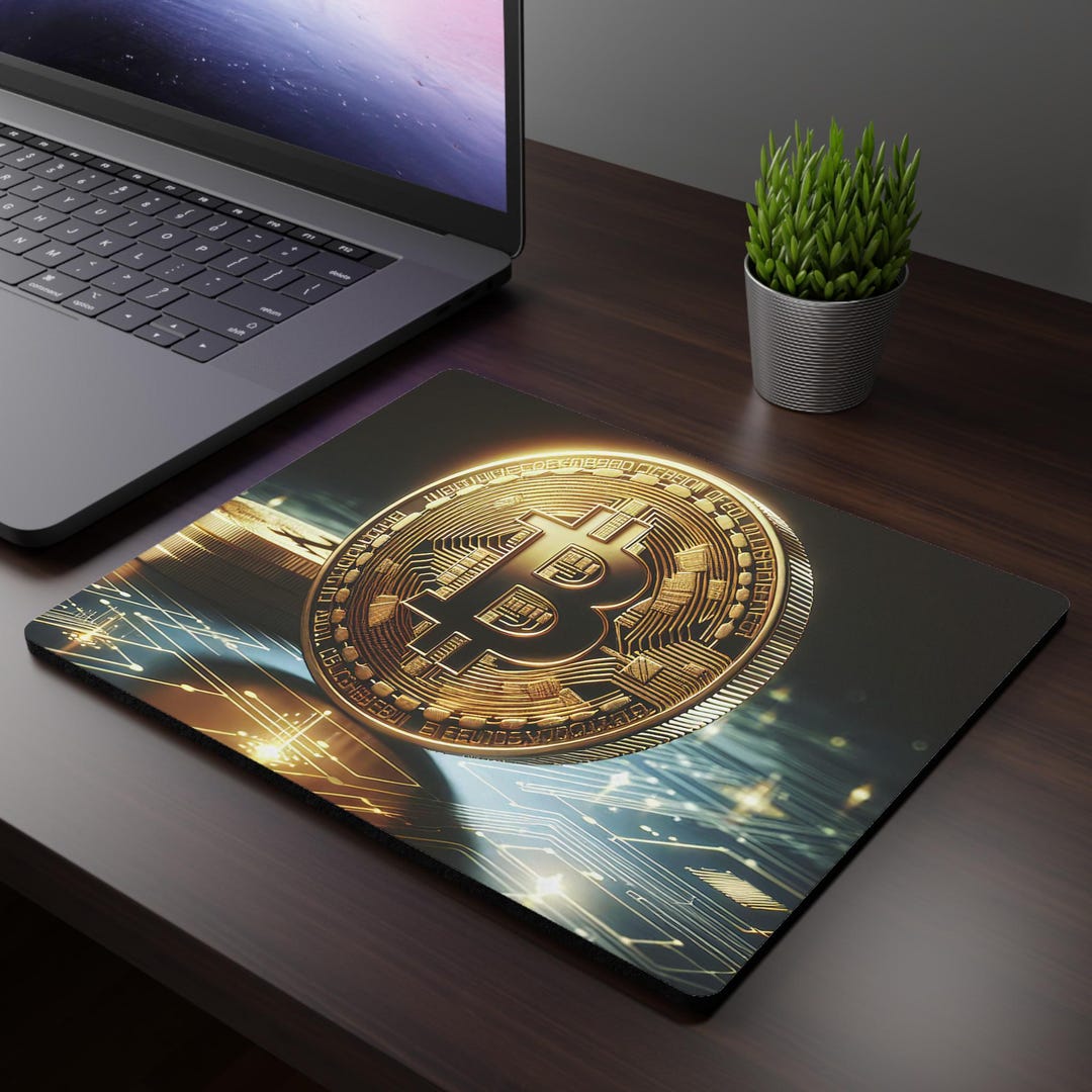 Gold Bitcoin Coin Rectangular Mouse Pad | Cryptocurrency Tech Desk Mat ...