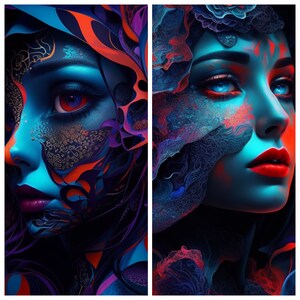 Surreal Fantasy Portrait Print | Fantasy Art Prints | Pack of 2 | Printable Wall Art | Fantasy | Home Decor