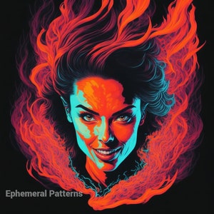 Psychedelic Burning Woman Art Download | Vibrant Colorful Portrait | Art Print | Trippy Wall Art | AI Art | Poster Style | Pop Art