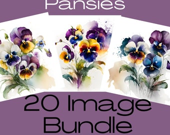 Pansy Wall Art, Watercolor Pansy Art, Pansy Blooms, Autumn Flowers, Commercial Use Art, Watercolor Clipart, Watercolor Pansies, Fall Art