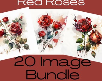 Watercolor Red Roses Clipart, Summer Floral Illustration Set (Commercial Use)