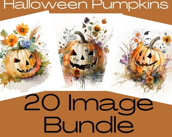 Halloween Pumpkins, Halloween Clipart, Pumpkin Clipart, Fall Clipart, Watercolor Clipart, Commercial Use, Digital Clipart, Home Décor