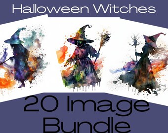 witch Wall Art, Watercolor Clipart, Witch clipart, Commercial Use Art, Halloween Wall Art, Halloween Clipart, Watercolor Halloween