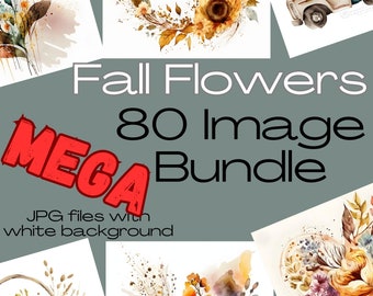 fall Flowers, fall décor, autumn décor, watercolor Flowers, fall clipart, sunflower clipart, autumn designs, scrapbook elements, fall colors
