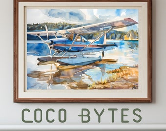 Cessna 172 Aviation Wall Art, Office Decor, Printable Wall Art, Watercolor Painting, Aviation Decor, Modern Artwork, Float Plane