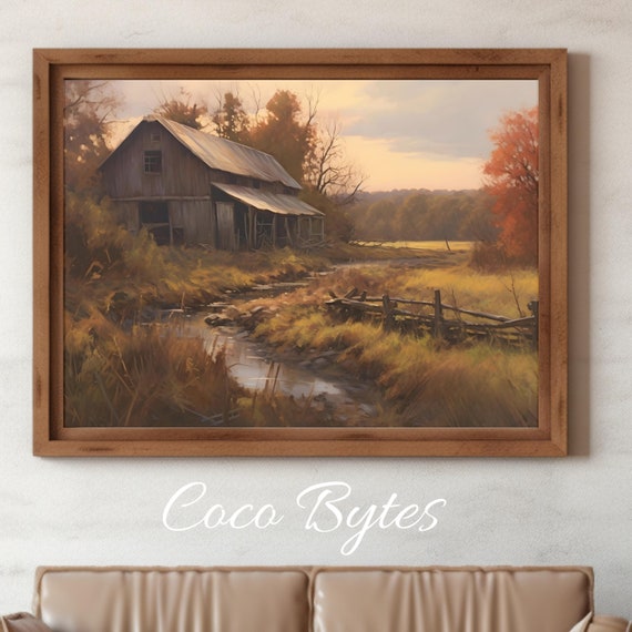 Rustic Barn Art, Fall Wall Décor, Country Barn Decor, Autumn Wall Art, Autumn Landscape Art, Digital Print, Country Landscape Wall Art