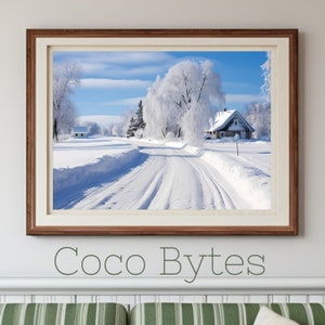 Country Road Art, Winter Snow Wall Art, Show Covered Art, Winter Home Decor, Winter Painting, Outdoor Painting, Winter And Snow Art