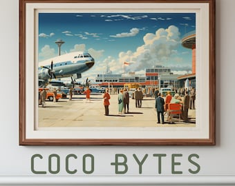 Aviation Wall Art, 1950's Airport Wall Art, Great Christmas Gift Idea, Retro Home Decor, Retro Wall Art, Printable Wall Art