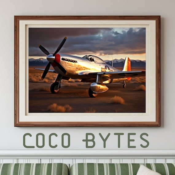 Aviation Wall Art, P-51 Mustang, Airplane Wall Art, Great Christmas Gift Idea, Retro Home Decor, Retro Wall Art, Printable Airplane Wall Art