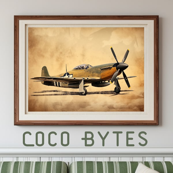 Aviation Wall Art, P-51 Mustang, Airplane Wall Art, Great Christmas Gift Idea, Retro Home Decor, Retro Wall Art, Printable Airplane Wall Art